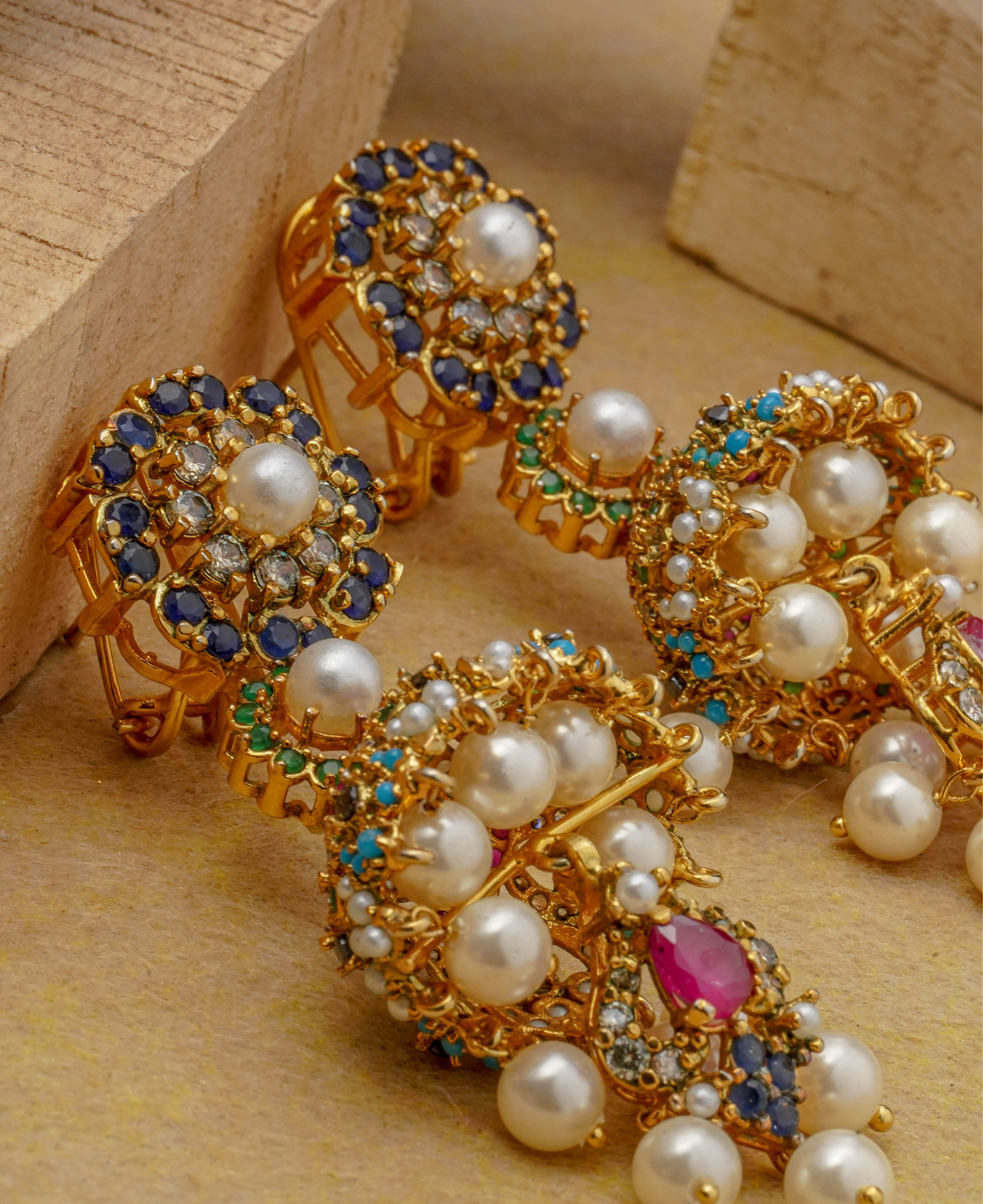 Naurattan Polki Pearl Jhumkas